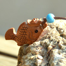 Peach Wood auspicious year after year necklace pendant sweater chain Hand Carved peach wood fish jewelry