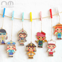 Children painted white embryo graffiti coloring Wooden small pendant keychain Kindergarten handmade diy material pack toy