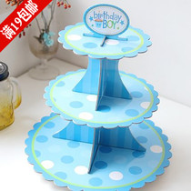 Cake rack birthday party decoration three-layer paper dessert table ornament tray colored polka dot cake plate
