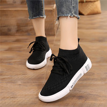 Female 2021 Autumn New Joker Socks Shoes Female students Black Breathable Flying Weaving Knitted Leisure Sports Shoes