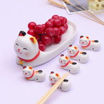 Creative Ceramic Cashmere Cat Chopsticks Holder Cute Cat Chopsticks Tray Holder Japanese Hand Painted Chopsticks Pillow Storage Ornament
