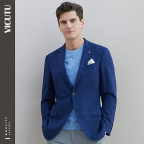 VICUTU Mens single suit Frock Business Check wool Classic blue suit jacket