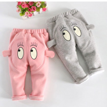 Baby plus velvet foreign men and women wear big pp pants thick children open file 0-2-3 years old spring and autumn base