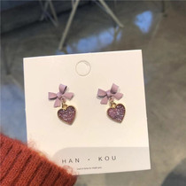 Korea ins bow silver pin earrings female 2021 New Tide personality long temperament simple Net red earrings
