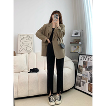 YouZIQI open fork suit pants girl new saunted high waist and thin casual radish nine black pants