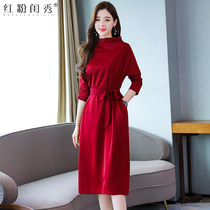 Dress female 2020 spring and summer new fashion simple temperament slim slim round neck long sleeve long skirt