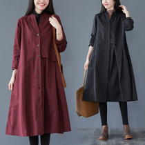 Medium long style wind coat jacket woman 2021 spring autumn new loose big code display slim 100 lap pure color temperament thin coat