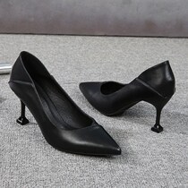 Black leather shoes women workers for shoes career soft-bottom etiquette shoes heel interview to work shoes Single shoe woman pointed heels