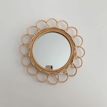 Customized Korean Indonesian rattan mirror decoration round mirror childrens room homestay bedroom entrance wall Wall Wall decoration hanging mirror