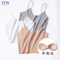 STW camisole Vest Womens belt chest pad bra one modal beauty back short style inside and outside wear bottom chest summer