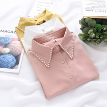 Blouse women long sleeve 2021 Spring and Autumn new hipster sweet nail beads Joker base top design sense niche