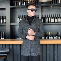 2021 new mens autumn and winter woollen wool coat mens medium and long windbreaker mens over-the-knee hooded warm jacket