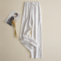 Linen wide leg pants Womens high waist mopping trousers spring and summer drop sense nine-point thin section cotton and linen white vertical straight pants