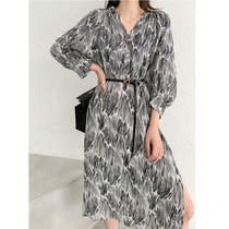 Design Sensational Style Retro Heckleben Windy Dress Woman 2021 Spring Autumn New Temperament Long Sleeves High Waist Long Skirt