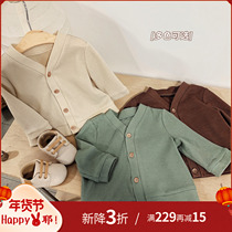 Chen Big Pig Little O Bao Newborn Little V Pearl Relaxed Long Sleeved Open Shirt Men and Women Baby Coat Upper Autumn