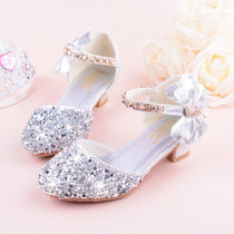 next sara girl princess shoes 2021 New rhinestone bow performance Crystal single shoes soft leather shoes