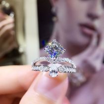 S925 silver Marya overseas live broadcast Crown water drop Princess square diamond ring female niche design double-layer diamond ring