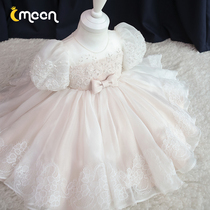 Baby birthday princess dress foreign air puffy flower dress female spring and autumn children little girl wedding one year old week