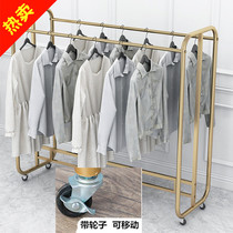 Golden clothing store island rack floor hanger double row double rod shelf thickened thickened display rack mobile with wheels