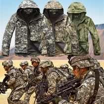 Outdoor Special Forces shark skin assault jacket mens winter black soft shell coat size plus velvet padded camouflage tactical jacket