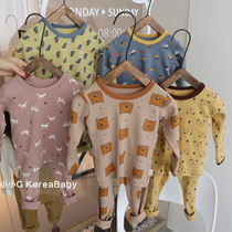 Korean baby home clothes set 2021 autumn new mens and womens childrens small baby cotton warm pajamas