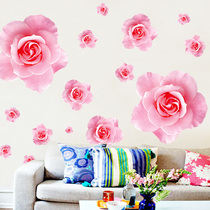 Living room wall girl heart Net red room bedroom bedside warm decorative wall paper stickers rose flower wall stickers