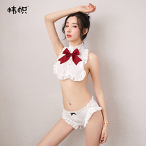 The dress bow maid dress sexy split suit chiffon ruffles soft and cute half-through cute pajamas