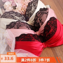 Cute bright satin with thin down thick and thick cups in thick cups large cups bra popcorn Butterfly-knot CDEFG Cup Underwear
