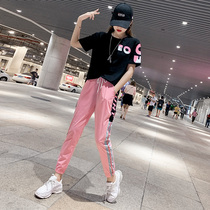 Sportswear Suit Women 2020 Summer Dress New Korean Version Loose Fashion Trends Short Sleeve Bunches Pants Casual Two Sets