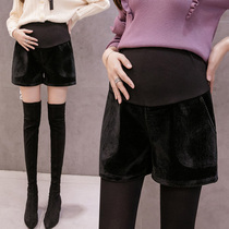 Pregnant women shorts autumn and winter wear tide mother gold velvet fashion autumn and winter pregnant women wide leg pants woolen shorts boots pants