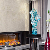 Hotel breakfast room decoration Light luxury high-end living room TV cabinet next to the decoration art floor-to-ceiling Taihu stone sculpture