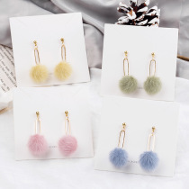 Japan and South Korea 925 silver needle temperament new hair ball earrings fashion candy color cute metal stitching plush earrings