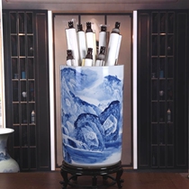Jingdezhen ceramic floor vase book painting tube blue and white arrow barrel reel storage cylinder painting paper painting Bucket umbrella barrel