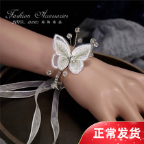 Bridesmaid wrist flower bride butterfly rhinestone bracelet Mori super fairy sister group flower boy hand flower fresh dance hand flower