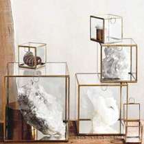 Simple cube glass box Jewelry box Jewelry tool storage box Large capacity cosmetics box Golden display box