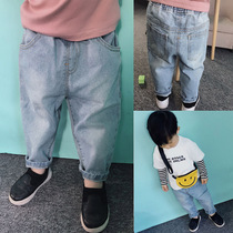 Sensibility Chenchen mother and baby childrens clothing Male baby parent-child outfit Dad jeans Wild mother and child outfit retro casual trousers