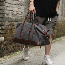 Casual canvas travel bag mens large capacity fashion leather hand luggage bag short-distance business trip travel messenger bag
