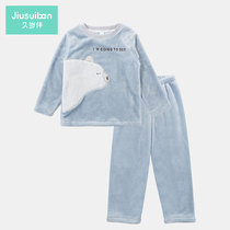 Long-term boy coral velvet pajamas autumn and winter children thick warm set boy baby cartoon home clothes