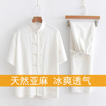 Tai Chi Suit Short Sleeve Suit Handmade Pan Buckle Autumn Men's Tang Suit Short Sleeve Cotton and Hemp Practice Suit Leisure Long Sleeve Loose