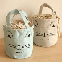 Special offer Cute high-quality canvas cat blue small cylindrical lunch box bag Bento bag braised beaker bag