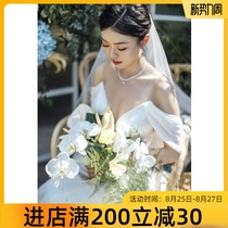 Temperament satin wedding dress trailing 2021 new summer bride wedding travel shooting socialite banquet evening dress female