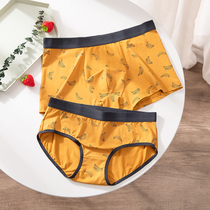 2-pack couple panties Modal cotton large size waist cotton cute cartoon female triangle breathable mens boxer shorts