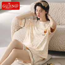 Gujin@Pajamas Womens Summer Thin Cotton Short-sleeved Shorts 2022 New Cotton Home Service Two-piece Suit