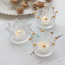 Man Yue Nordic ins Wind Crown retro Candlestick glass relief Candlestick Crown small ornaments