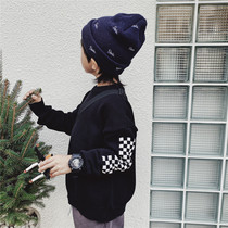 JUSTIN Childrens winter clothing new boys day department trendy cool black and white board gsweater boys knitwear wave