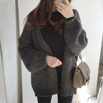 Knitted cardigan womens 2021 autumn and winter new Korean version loose thin casual lazy wind sweater outside the womens coat