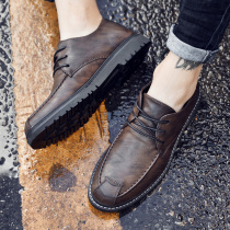 100 hitchhiking shoes mens Korean version trendy 2018 new series shoelace leather shoes men Inron casual shoes dust resistant single shoes