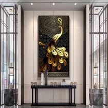 Peacock entrance porch decorative painting modern simple vertical aisle Corridor murals light luxury golden hanging painting introduction