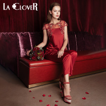 LACLOVER Love RED Series Mulberry SILK Split Womens Pajama Set LC46GA1