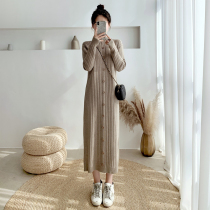 South Korean special cabinet 2021 Spring and autumn section Long sleeves knit sweater dress with a long lap over the knee to beat the bottom of the dress